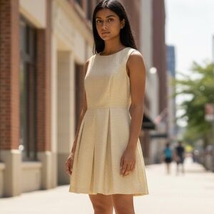 🍀2/$22 Forever 21 Yellow Sleeveless Geometric Fit Flare Mini Dress Womens Medium